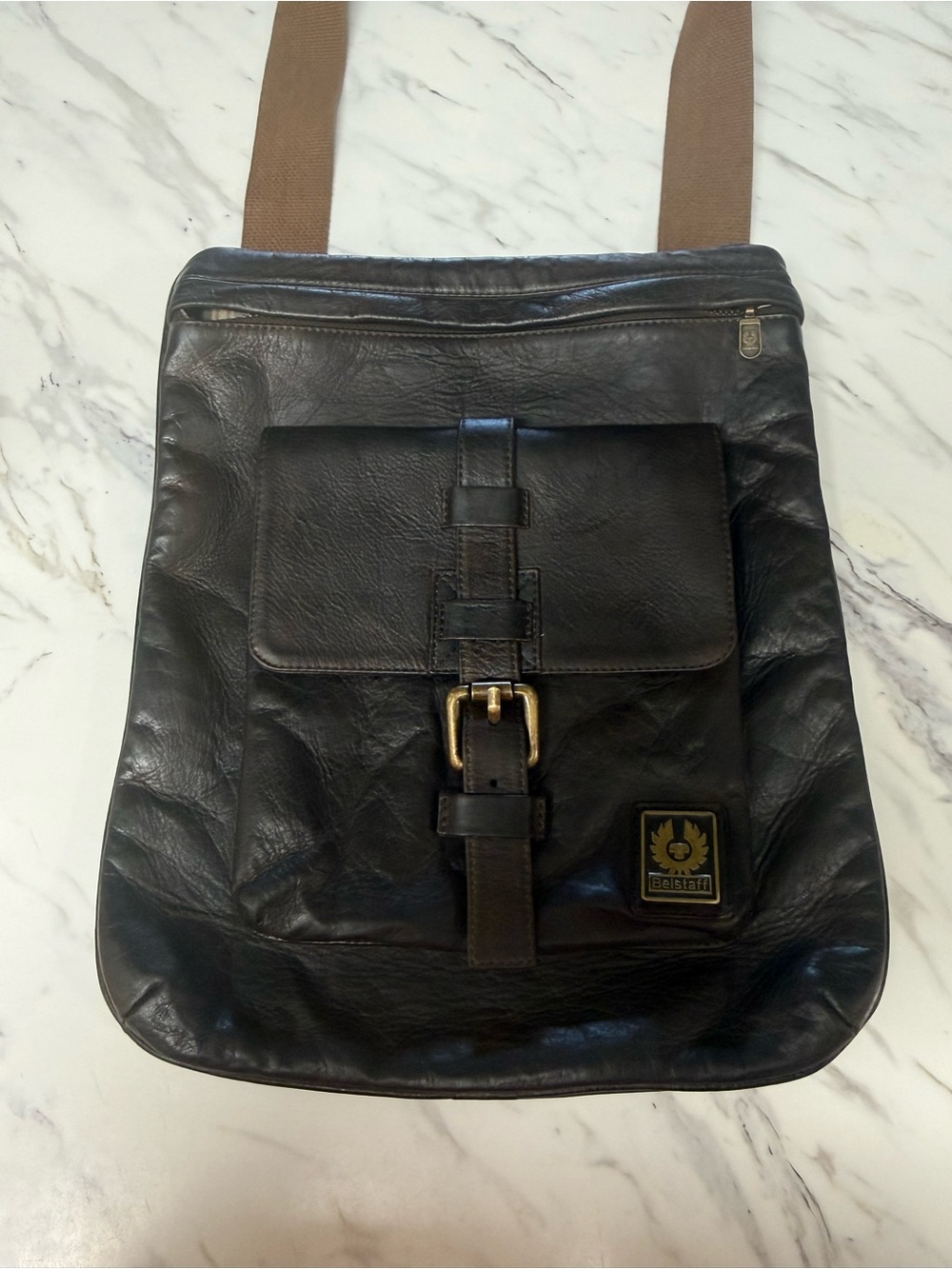 Belstaff vintage Italian leather speed bag messenger shoulder bag in brown - Picture 7 of 10